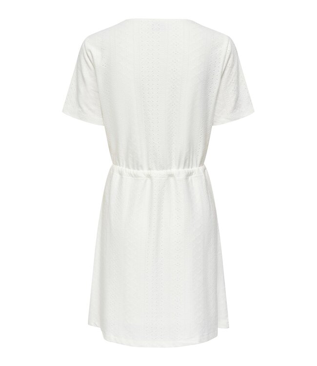 JDY JDYCATHINKA - Witte dames jurk met V-hals, knoopsluiting en taillekoord