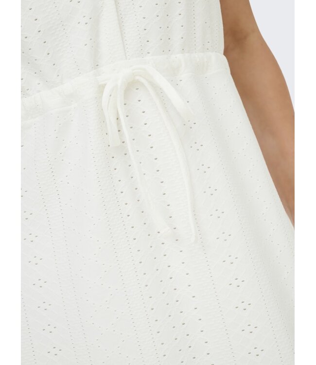 JDY JDYCATHINKA - Witte dames jurk met V-hals, knoopsluiting en taillekoord