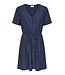 JDY JDYCATHINKA - Donkerblauwe dames jurk met V-hals, knoopsluiting en taillekoord