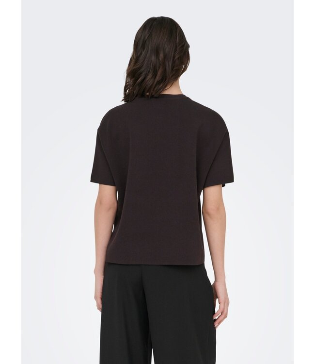 JDY JDYASTRA O-Neck Slit T-Shirt - Donkerbruine dames top met ronde hals en korte mouwen
