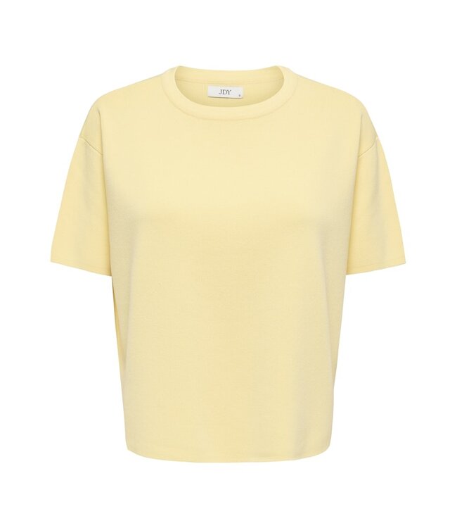 JDY JDYASTRA O-Neck Slit T-Shirt - Lichtgele dames top met ronde hals en korte mouwen