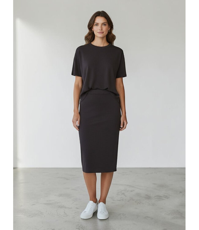 JDY JDYASTRA O-Neck Slit T-Shirt - Donkerbruine dames top met ronde hals en korte mouwen