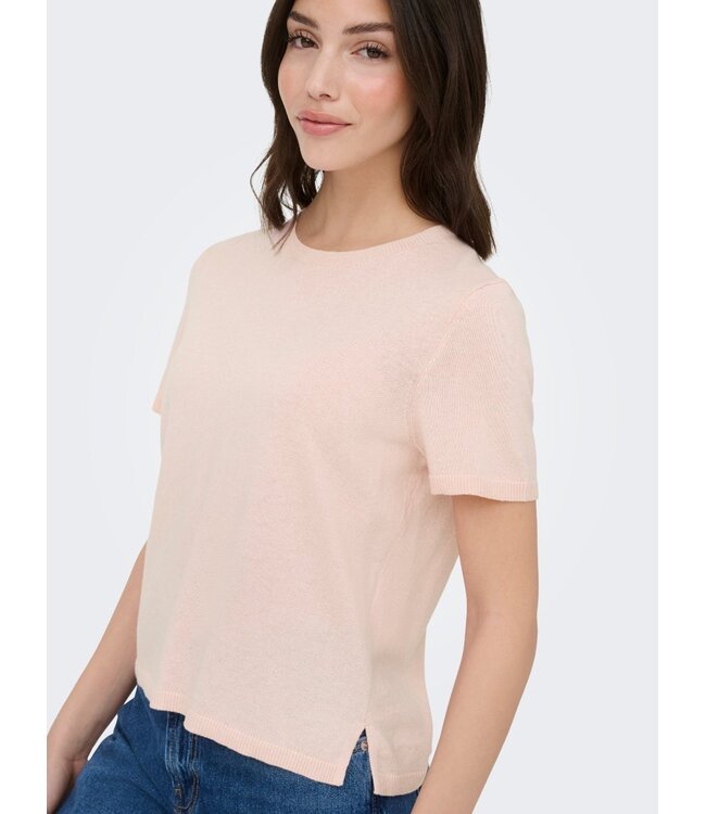 JDY JDYBODIL - fijn gebreide dames T-shirt in het zacht roze gemêleerd