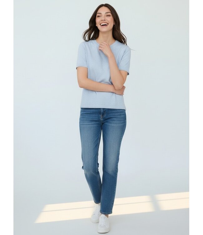 JDY JDYBODIL - fijn gebreide dames T-shirt in het lichtblauw gemêleerd