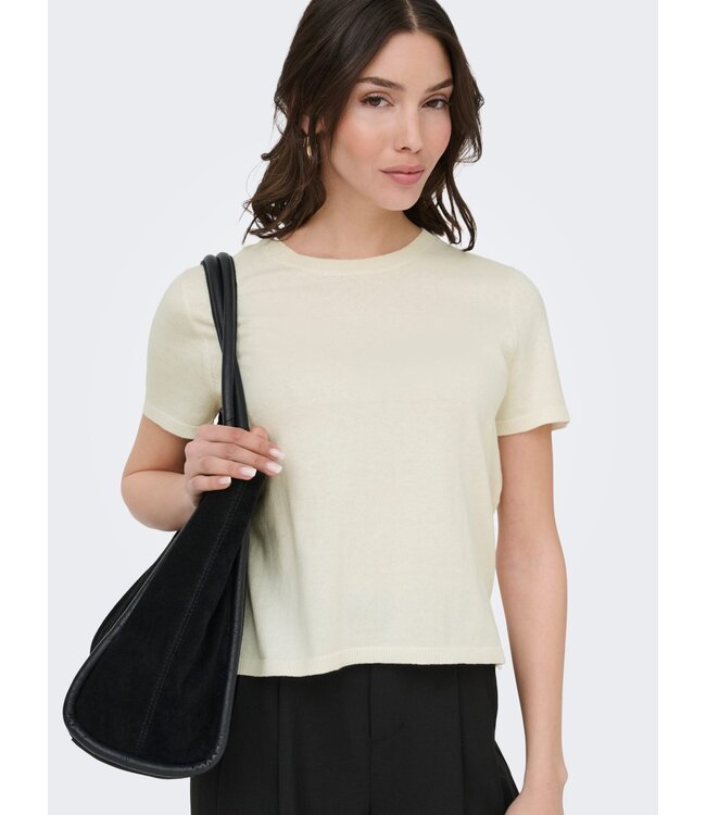 JDY JDYBODIL - fijn gebreide dames T-shirt in het off-white gemêleerd