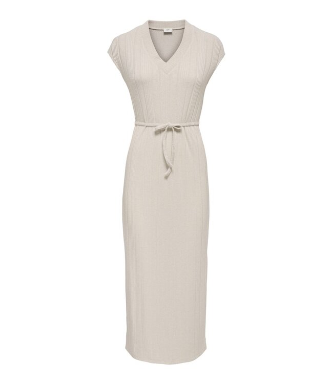 JDY JDYSONAL - fijn gebreide lange dames jurk in beige melange met subtiele glitter