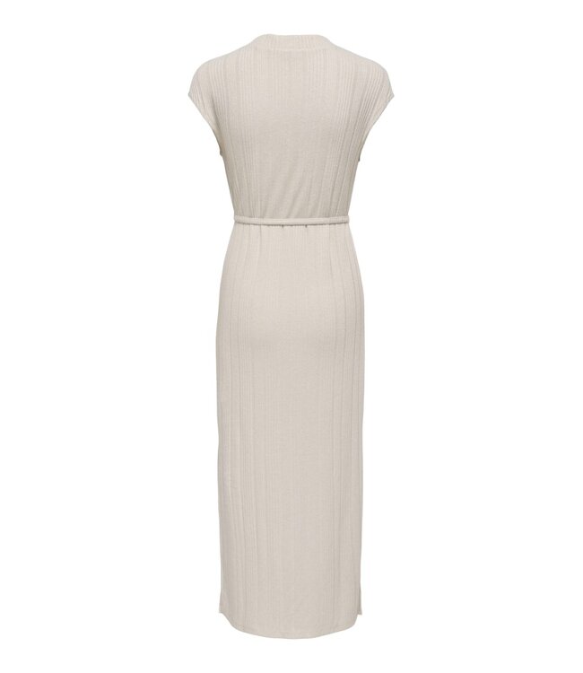 JDY JDYSONAL - fijn gebreide lange dames jurk in beige melange met subtiele glitter