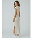 JDY JDYSONAL - fijn gebreide lange dames jurk in beige melange met subtiele glitter