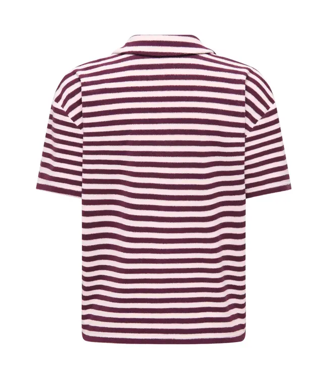 JDY JDYTERRY - zachte badstof dames polo met roze en bordeaux strepen