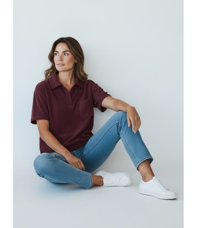 JDY JDYTERRY - zachte badstof dames polo in bordeaux