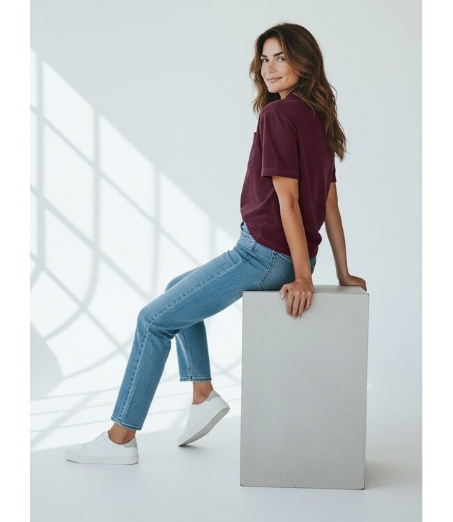 JDY JDYTERRY - zachte badstof dames polo in bordeaux