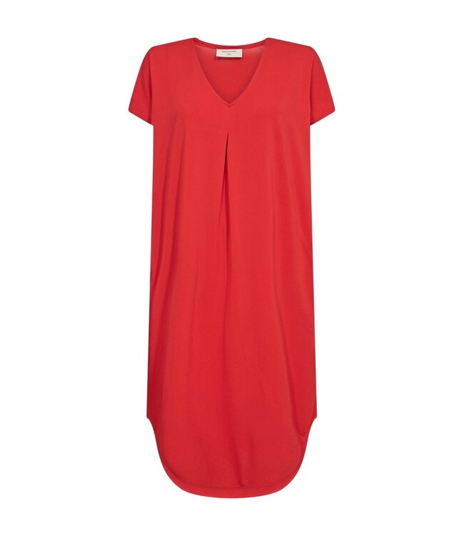 Freequent FQFLOI - comfortabele dames jurk met V-hals en losse pasvorm in rood