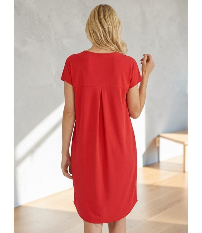 Freequent FQFLOI - comfortabele dames jurk met V-hals en losse pasvorm in rood