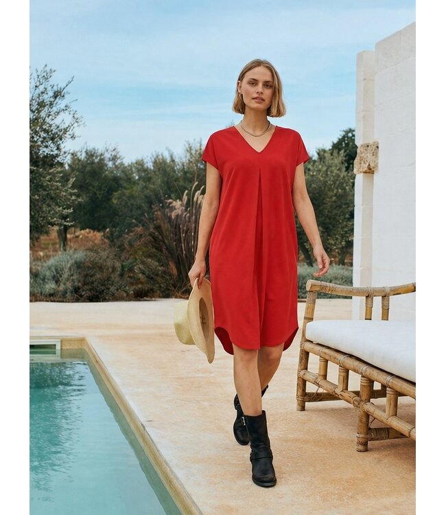 Freequent FQFLOI - comfortabele dames jurk met V-hals en losse pasvorm in rood