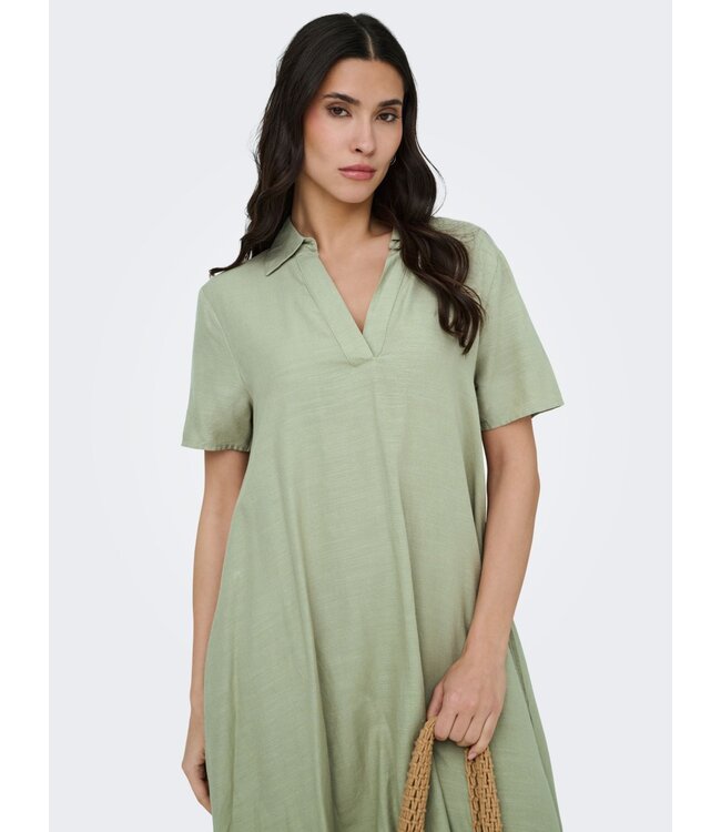 JDY JDYCAYA - luchtige dames jurk met linnen look en losse pasvorm in groen