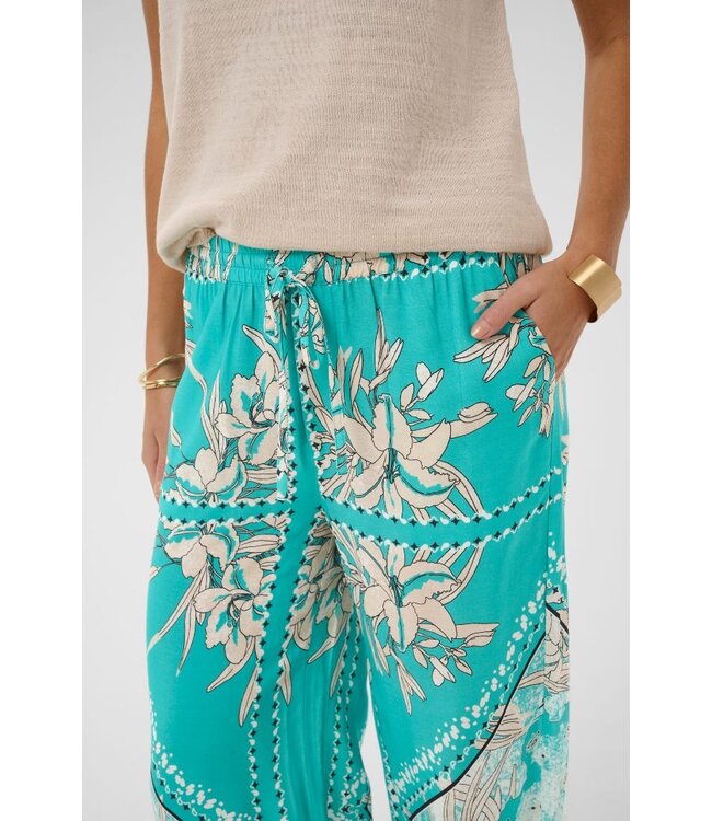 CREAM CR Tiah Pant – wijdvallende dames broek met paisley print in turquoise