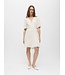 Object OBJSANNE Short Dress – Ecru dames jurk met V-hals, pofmouwen en strikceintuur