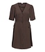 Object OBJSANNE Short Dress – Bruine dames jurk met V-hals, pofmouwen en strikceintuur