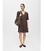 Object OBJSANNE Short Dress – Bruine dames jurk met V-hals, pofmouwen en strikceintuur