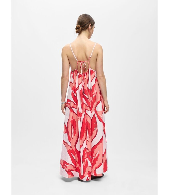 Object OBJAGGIE Long Dress – Lila dames maxi jurk met print, spaghettibandjes en open rug