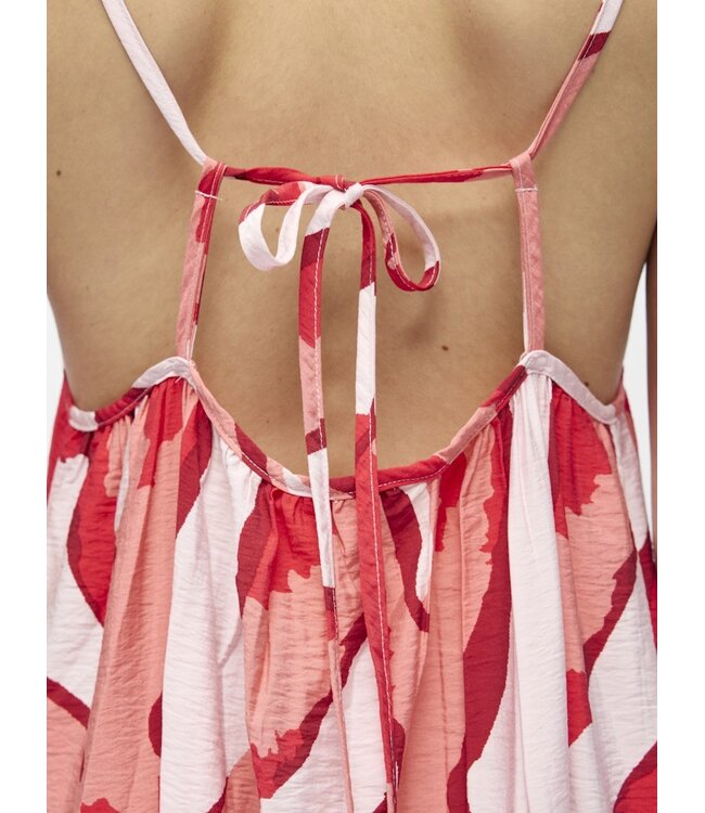 Object OBJAGGIE Long Dress – Lila dames maxi jurk met print, spaghettibandjes en open rug