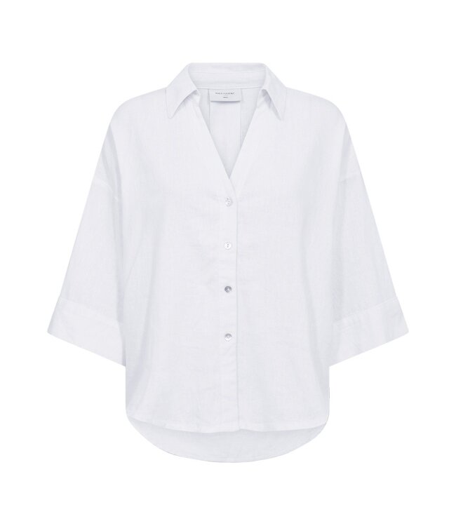 Freequent FQLAVA Shirt – Wit dames hemd met V-hals, korte mouwen en losse pasvorm