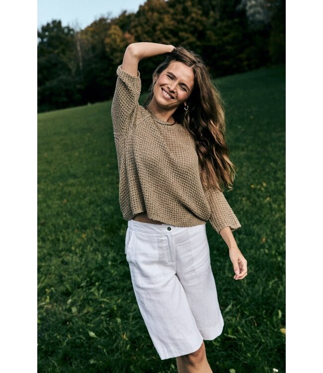 Freequent FQLAVA Shorts - witte linnenmix dames shorts met elastische taille