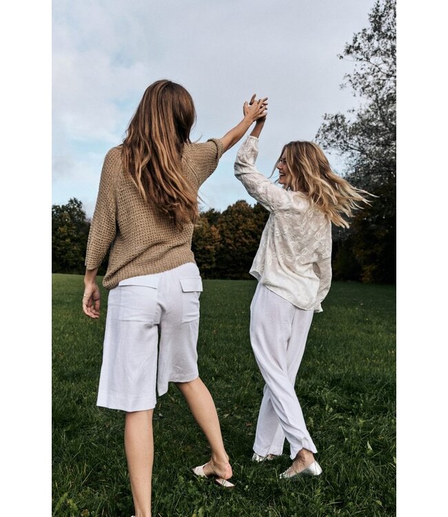 Freequent FQLAVA Shorts - witte linnenmix dames shorts met elastische taille