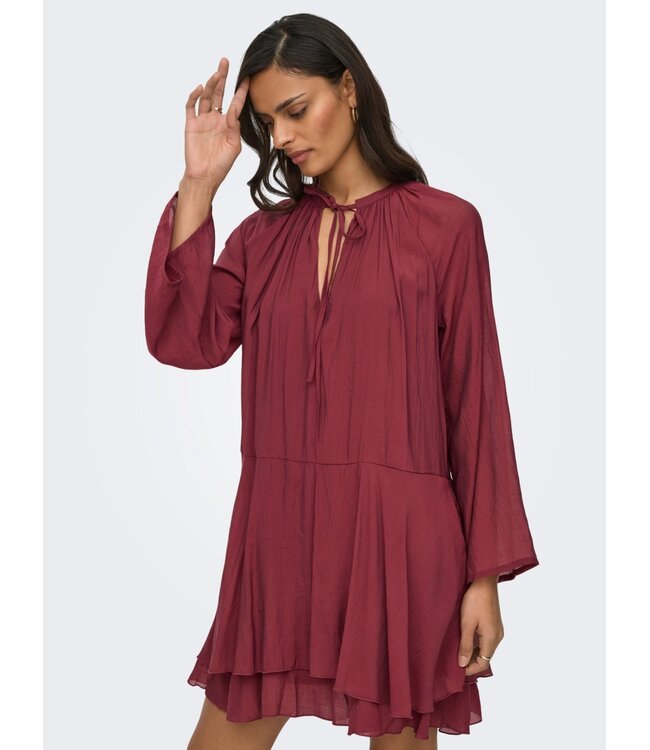 JDY JDYHARPER Frill Dress - bordeaux dames jurk met frill details