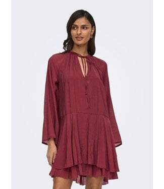 JDY JDYHARPER Frill Dress - Oxblood Red