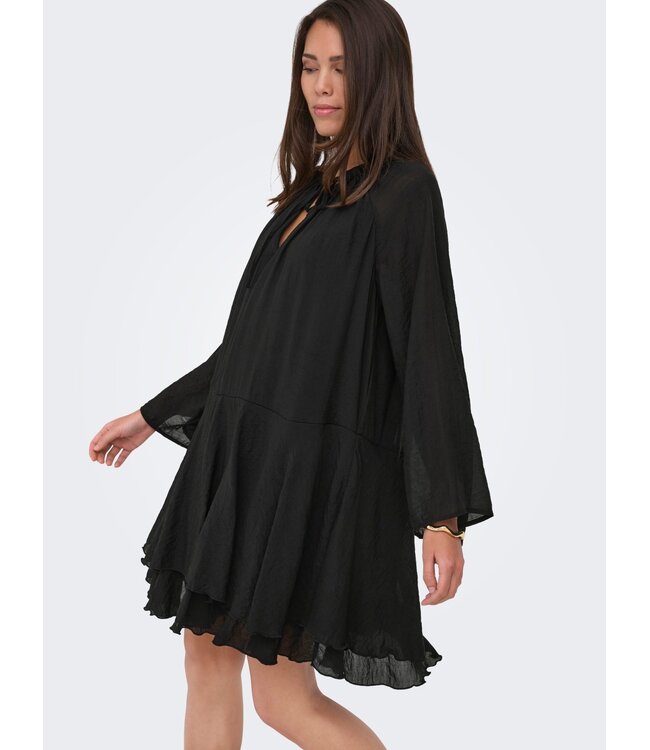 JDY JDYHARPER Frill Dress - zwarte dames jurk met frill details
