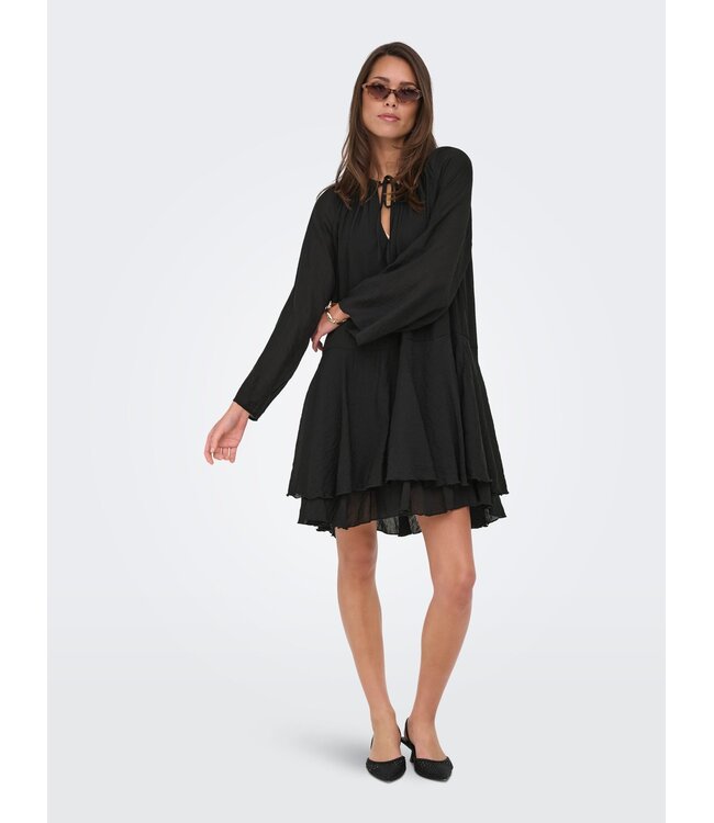 JDY JDYHARPER Frill Dress - zwarte dames jurk met frill details