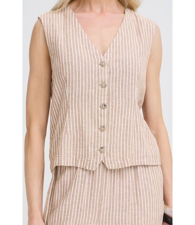 b.young BYFALAKKA Waistcoat 2 - gestreept dames gilet in linnenmix