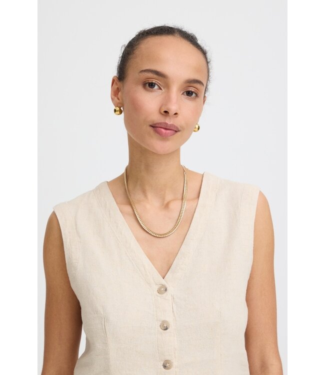 b.young BYFALAKKA Waistcoat 2 - Beige dames gilet in linnenmix