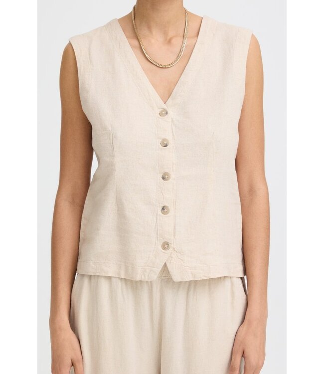 b.young BYFALAKKA Waistcoat 2 - Beige dames gilet in linnenmix