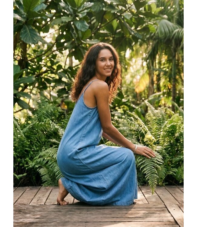 Object OBJFRAME lichtblauwe denim dames maxi jurk