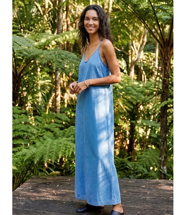 Object OBJFRAME lichtblauwe denim dames maxi jurk