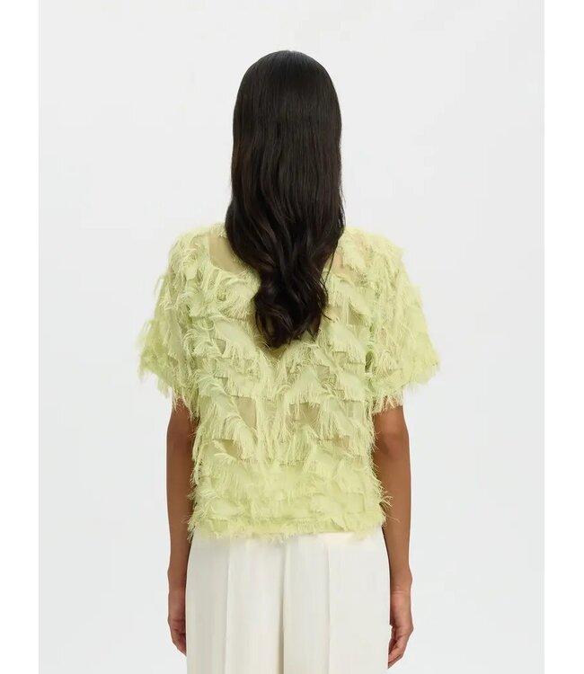 Selected Femme SLFMYLINE lichtgroene dames textured top