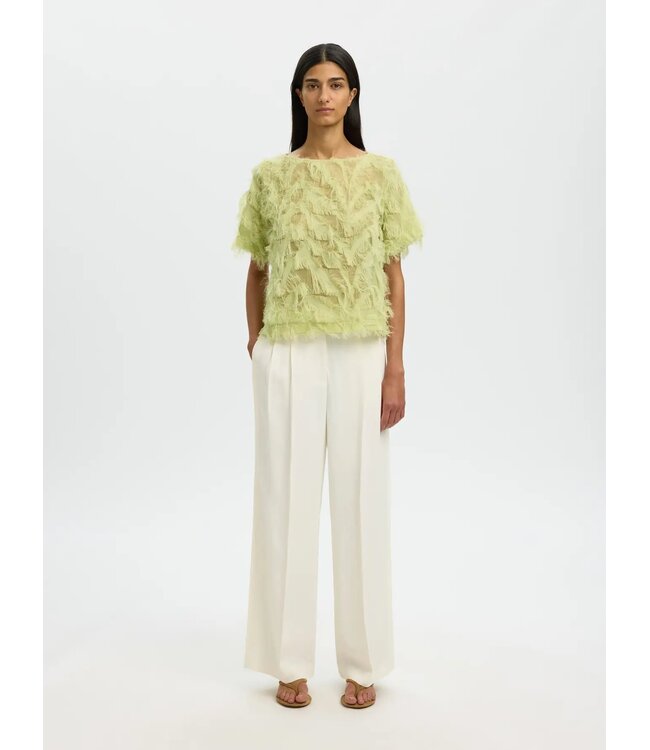 Selected Femme SLFMYLINE lichtgroene dames textured top