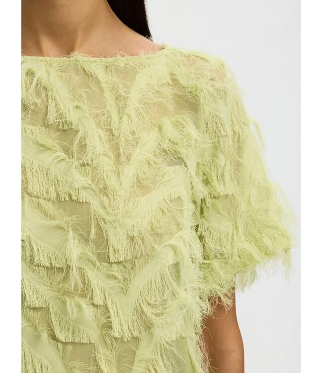 Selected Femme SLFMYLINE lichtgroene dames textured top