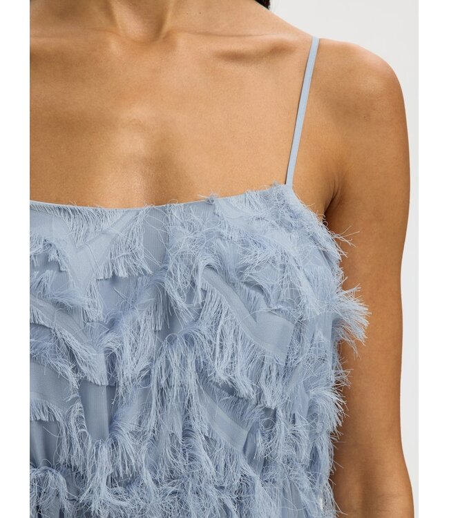 Selected Femme SLFMYLINE lichtblauwe dames midi jurk