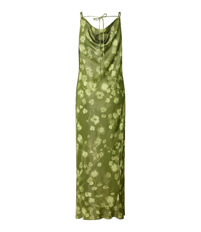 Selected Femme SLFGIONA groene satijnen dames maxi jurk met bloemenprint