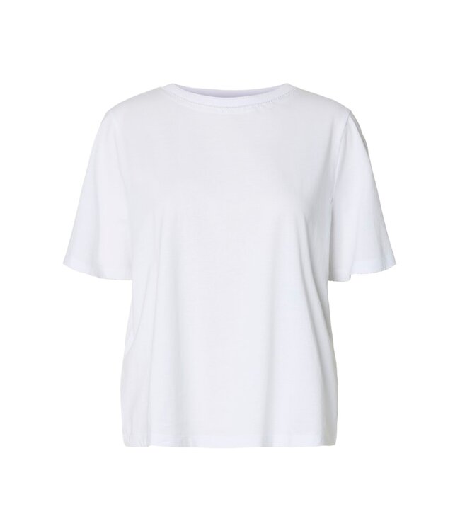 Selected Femme SLFASSIA witte biologisch katoenen dames T-shirt met fijne details