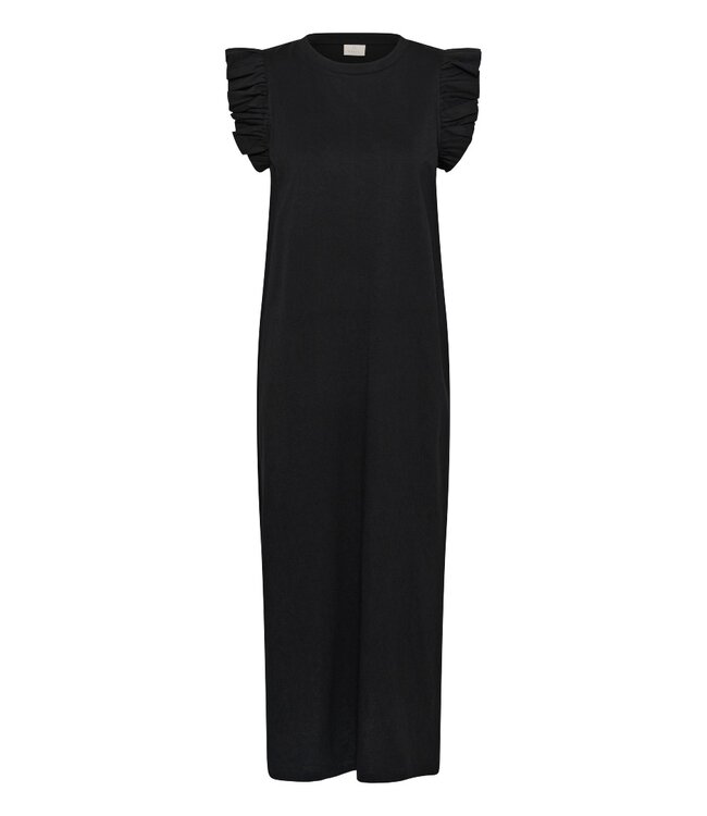 KAFFE KAFFE diepzwarte katoenen dames midi jurk