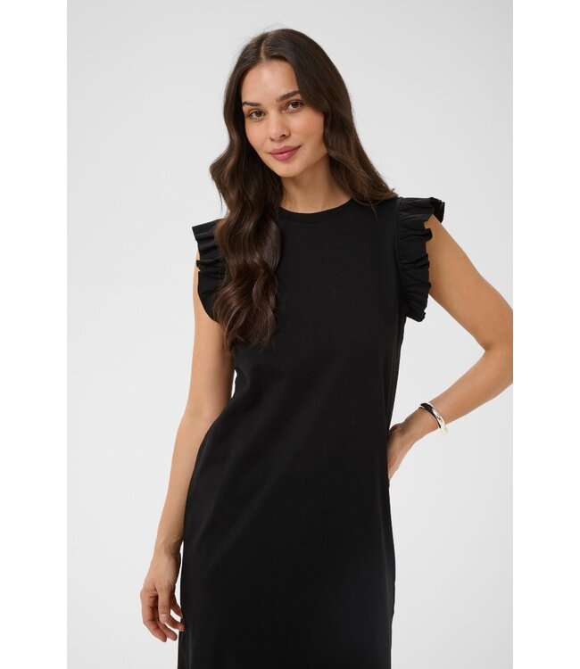 KAFFE KAFFE diepzwarte katoenen dames midi jurk