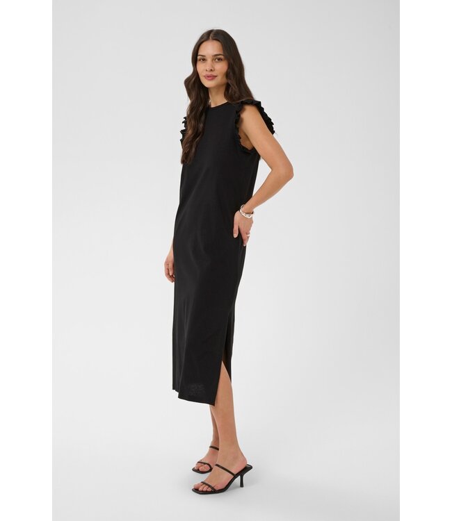 KAFFE KAFFE diepzwarte katoenen dames midi jurk