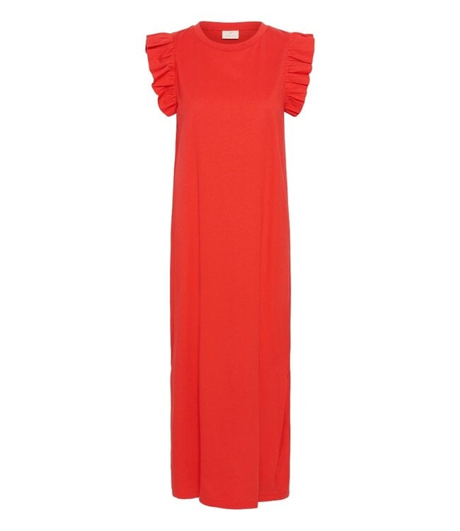 KAFFE KAcelina poppy red katoenen dames midi jurk