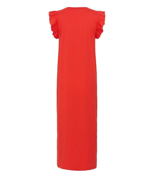 KAFFE KAcelina poppy red katoenen dames midi jurk