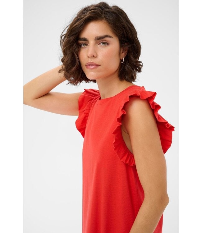 KAFFE KAcelina poppy red katoenen dames midi jurk