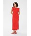KAFFE KAcelina poppy red katoenen dames midi jurk